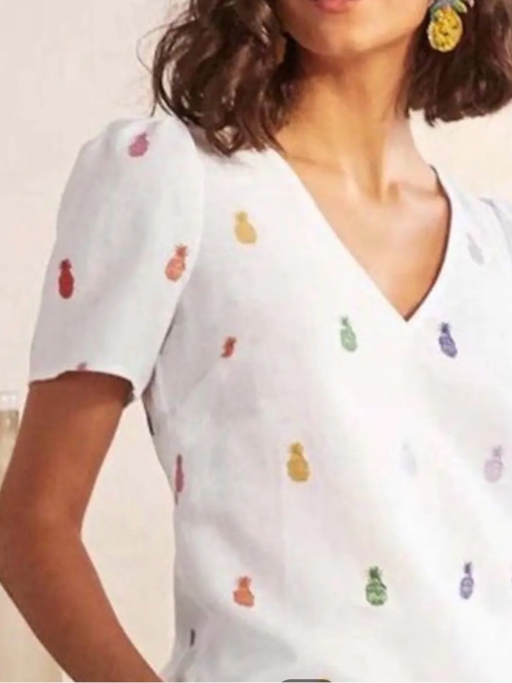 Boden Pineapple Linen V-Neck Top 10